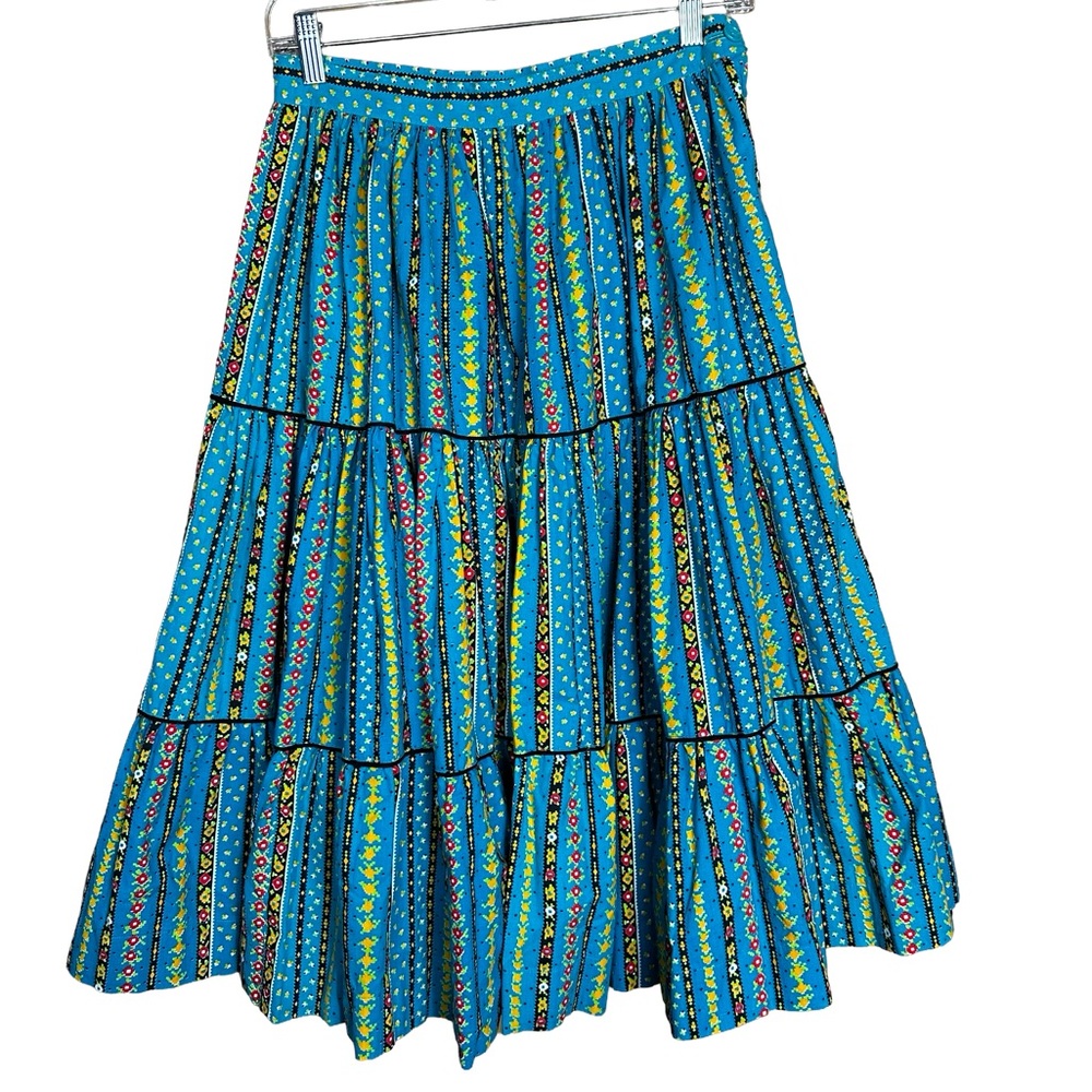 Vintage 1970s Handmade Cottagecore Floral Western Tiered Line Dance Aline Skirt